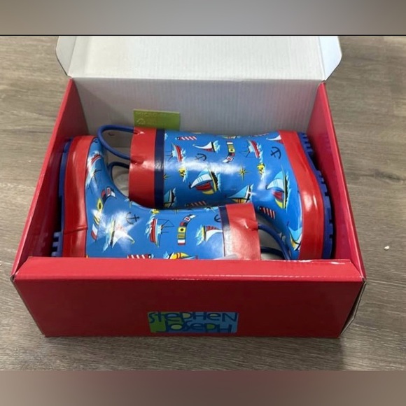 Stephen Joseph Rain Boots Boys Size 9 Sailboat, Boats, Anchor,Rubber NWT - Picture 2 of 2